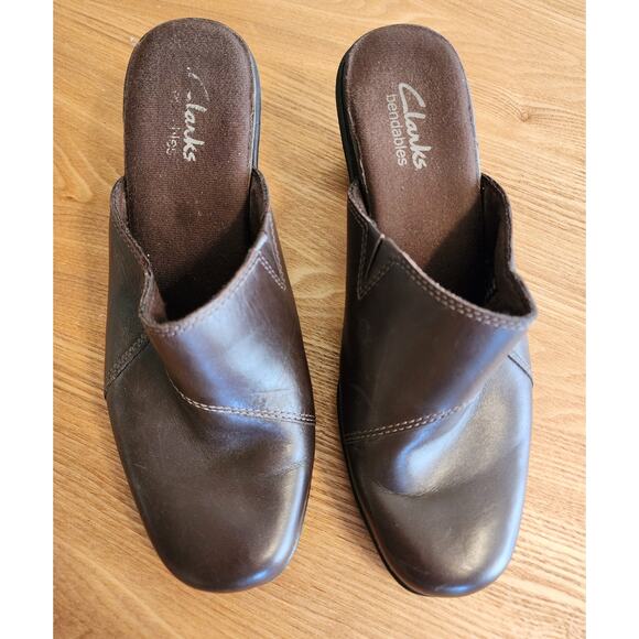 CLARKS Bendables Brown Leather Upper Mules Slip On Size 7M - Picture 8 of 9